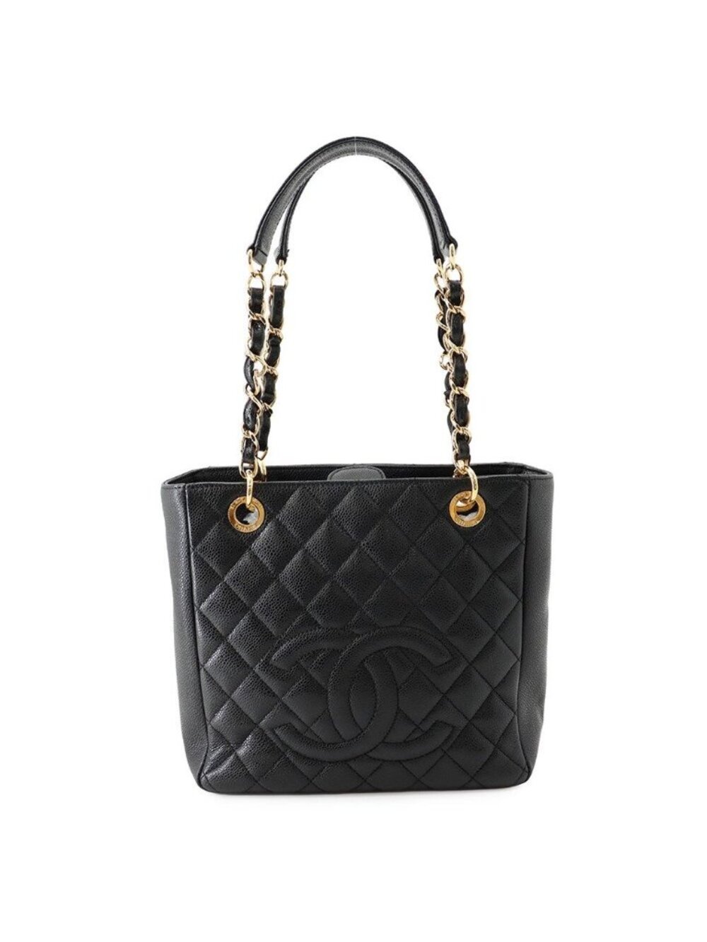 Chanel Tote Quilted CC Logo Petite Shopping PST Black